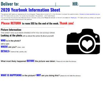 Preview of Yearbook Photograph Information Sheet GOOGLE DOC