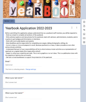 Preview of Yearbook Staff Application and Teacher Recommendation Form