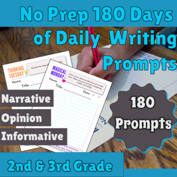 Preview of Yearlong 180 Day 2nd & 3rd Grade Daily Writing Prompts- 3 Types of Writing
