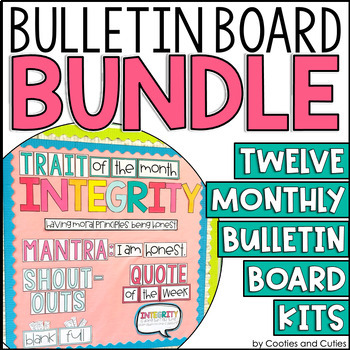 Preview of Yearlong Character Education Bulletin Board Kit | Social Emotional Learning