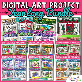 Preview of Yearlong Digital Art Lessons: 31 Holiday & Seasonal Projects & Writing Prompts