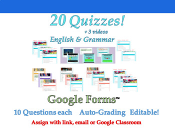 Preview of 5th Grade English Assessment Bundle! 20 Google Form™ Quizzes - Distance Learning