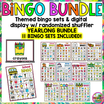 Preview of Bingo Game Activity Bundle- Yearlong Seasonal & Holiday Fun with Digital Slides