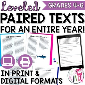 Preview of Yearlong Print and Digital Paired Text Bundle for Grades 4-6