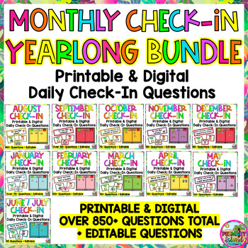 Preview of Yearlong Seasonal Monthly Printable Check in Daily Question of the Day BUNDLE