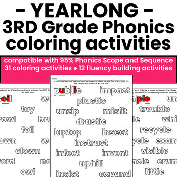 Preview of Yearlong Third Grade Phonics Pattern Coloring Activities- Independent Work