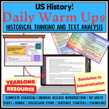 Preview of U.S. History Daily Warm Ups/Bell Ringer (YEARLONG & EDITABLE!)
