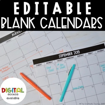Preview of Yearly Blank Calendar - EDITABLE & Digital Access July '22-'24