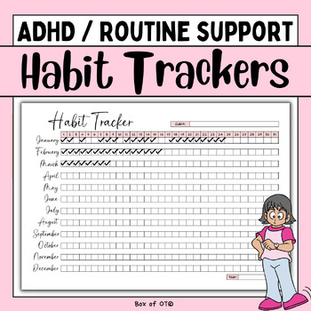 Preview of Yearly Habit Tracker - ADHD, Routines, Memory, Executive Functioning, OT, Psych