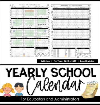 Preview of Yearly School Calendar | For Teachers and Admin | Editable w/ FREE updates