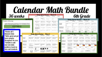 Preview of Yearly Spiral Review Calendar Math Bundle
