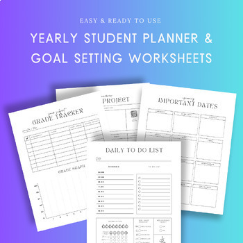 Preview of Yearly Student Goal Setting Planner- Student Planner w/ Goal Setting Worksheets