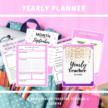 Preview of Yearly Teaching Planner Purple & Marble