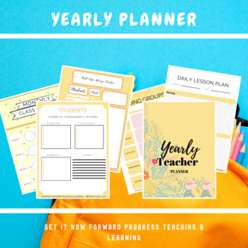 Preview of Yearly Teaching Planner Yellow, Floral & Polka Dot