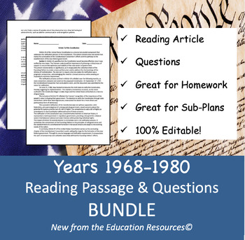 Preview of Years 1968-1980 United States Reading Comprehension Articles BUNDLE