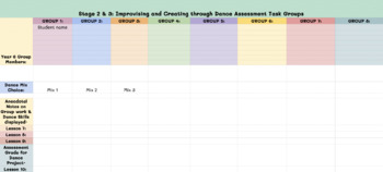 Preview of Years 3-6 Improvising & Creating through Dance Assessment Groups Google Sheet