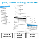 Years, Months and Days Worksheet