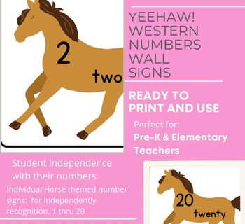 Preview of YeeHaw! Western Themed Individual Number Signs - Horses & 1 thru 20