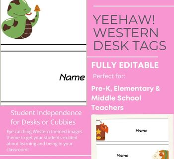 Preview of YeeHaw! Western themed Desk Student Plaques - Fully Editable, Ready to Use