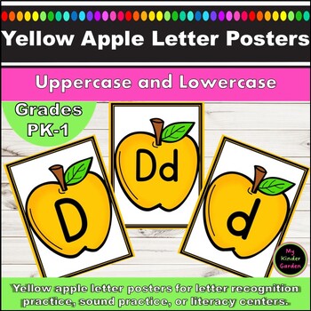 Yellow Apple Full Page Alphabet Letter Posters Uppercase and Lowercase