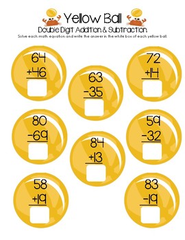 Yellow Ball Math - Double Digit Addition and Subtraction