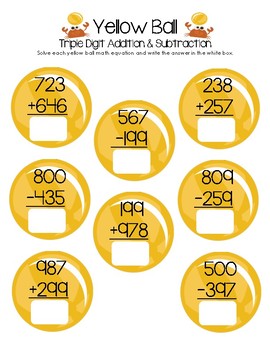 Yellow Ball Math - Triple Digit Addition and Subtraction
