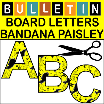 Preview of Yellow Bandana Paisley Bulletin Board Letters Classroom Decor (A-Z a-z 0-9)