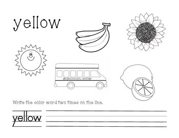 yellow color and write worksheet by vicky raymond tpt