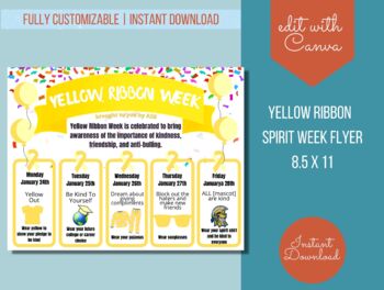 Preview of Yellow Ribbon Week Schedule Activity Flyer Printable Template
