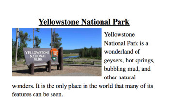 Preview of Yellowstone National Park Modified Reading and Questions