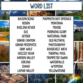 yellowstone national park word search by dr loftin s learning emporium