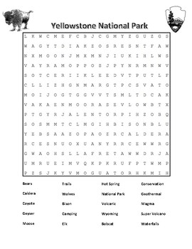 yellowstone national park word search by geography geek mr fleming