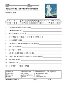 yellowstone national park word search worksheet and vocabulary puzzle activities