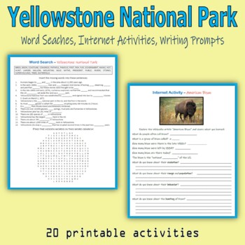 Preview of Yellowstone National Park - Word Searches, Internet Activities, Writing Prompts