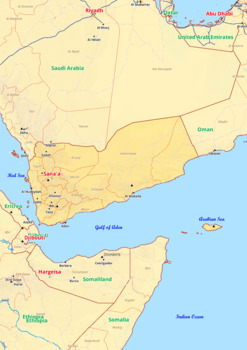 Preview of Yemen map with cities township counties rivers roads labeled