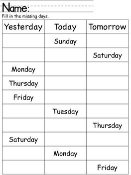 Yesterday - Today - Tomorrow by 1st Grade Super Stars | TpT