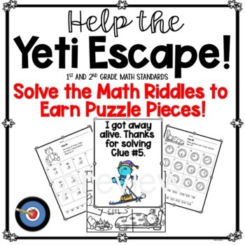 Preview of Leveled Math Riddles for 1st and 2nd Grade Yeti Escape Math and Writing