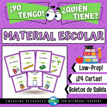 Preview of Yo Tengo ¿Quién Tiene? MATERIAL ESCOLAR | Back to School Supplies Spanish Game