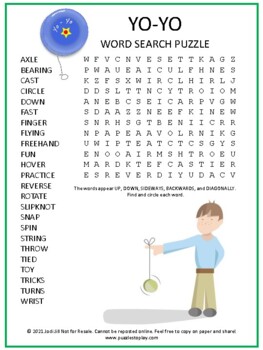 Preview of Yo-Yo Word Search Puzzle Activity Worksheet Game | No Prep! Toy Fun