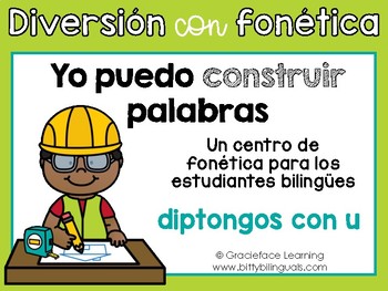 Preview of Spanish Phonics Center for Diphthongs - Centro de diptongos de u