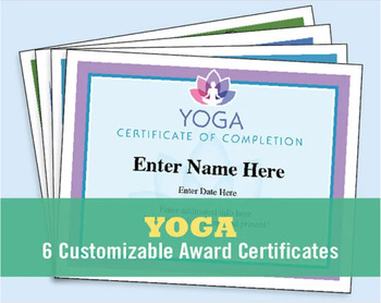 Preview of Yoga Award Certificates — Editable 6-Pack in PDF Format