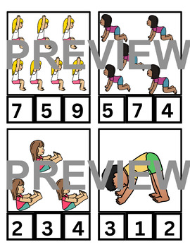 Preview of Yoga Counting Math Clip Cards 0-10, OT, PT, Movement breaks, Morning groups