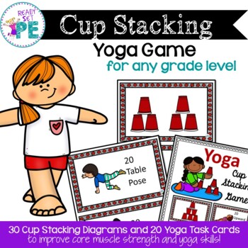 Preview of Yoga Cup Stacking Fitness Challenge Task Cards Set of 50