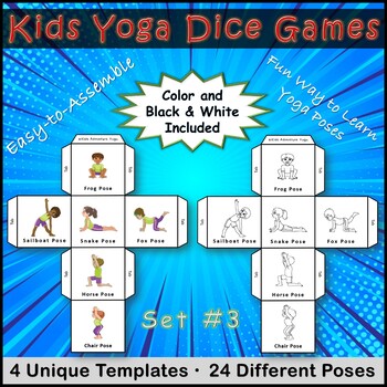 yoga dice games in color and black white by kids adventure yoga