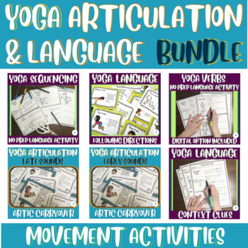 Preview of Yoga Language & Artic BUNDLE No/Low Prep Speech Therapy Worksheets & Task Cards