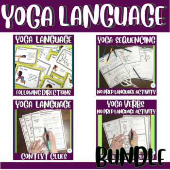 Preview of Yoga Language GROWING BUNDLE No & Low Prep Speech Therapy Worksheets Activities