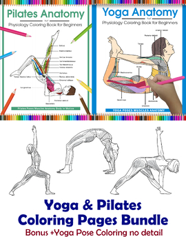 Preview of Yoga & Pilates Coloring Pages Bundle - Activities Cards Learning Movement Muscle