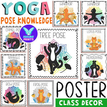 Preview of Yoga Pose Knowledge Posters Mindfulness Classroom Decor Bulletin Board Ideas