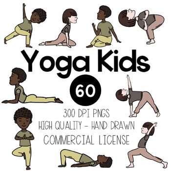 Preview of Yoga Poses, Boy and Girl Practicing Yoga | Yoga for Kids, Color + Black