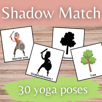 Preview of Yoga Poses Names Shadow Matching Cards in English and Sanskrit for Learning